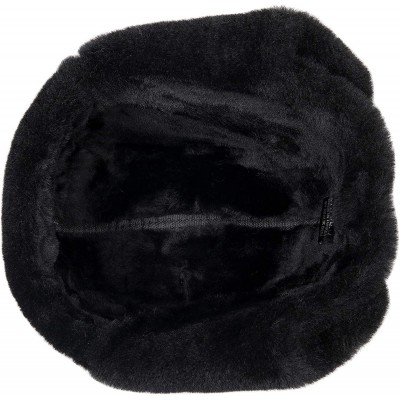 Bomber Hats Women's Shearling Sheepskin Aviator Russian Trapper Fur Winter Hat - Solid Black - CB11NH5IBQR $42.52