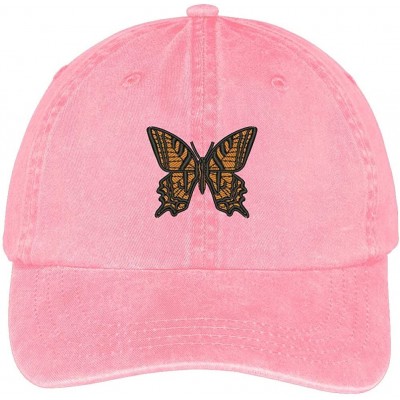 Baseball Caps Butterfly Embroidered Washed Cotton Adjustable Cap - Pink - C412IFNSHG9 $18.04