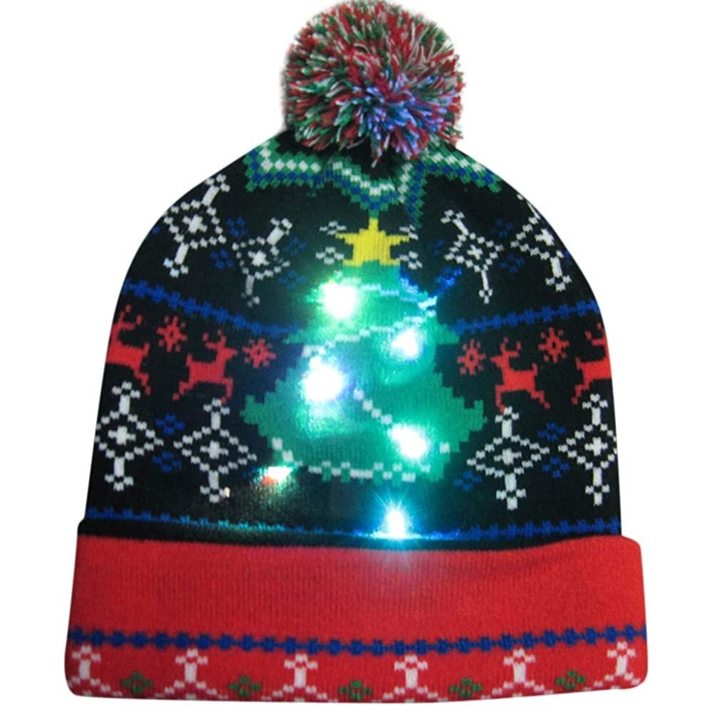Baseball Caps Christmas Novelty Beanie Cap LED Light-up Ugly Knitted Sweater Xmas Hat - E - C218L7O7KSC $8.42