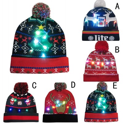 Baseball Caps Christmas Novelty Beanie Cap LED Light-up Ugly Knitted Sweater Xmas Hat - E - C218L7O7KSC $8.42