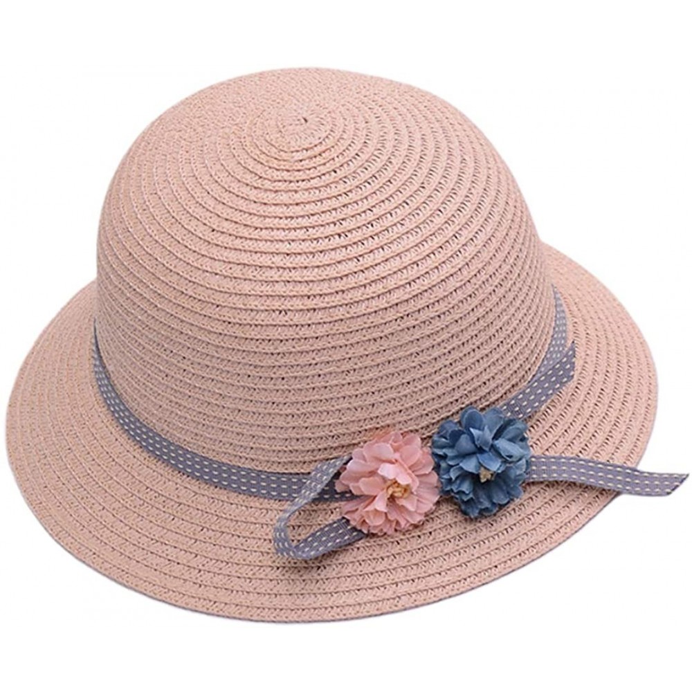 Sun Hats Girls Flower Straw Hat Large Brim Beachwear Sunhat Floral Tea Party Cap - Pink B - C5193LOTG7N $12.49