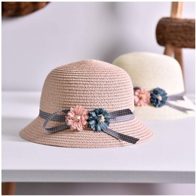 Sun Hats Girls Flower Straw Hat Large Brim Beachwear Sunhat Floral Tea Party Cap - Pink B - C5193LOTG7N $12.49