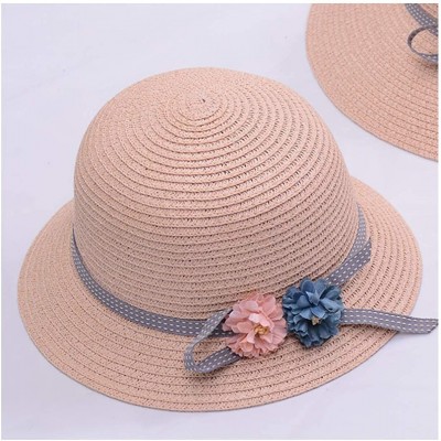 Sun Hats Girls Flower Straw Hat Large Brim Beachwear Sunhat Floral Tea Party Cap - Pink B - C5193LOTG7N $12.49
