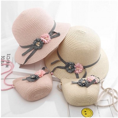 Sun Hats Girls Flower Straw Hat Large Brim Beachwear Sunhat Floral Tea Party Cap - Pink B - C5193LOTG7N $12.49