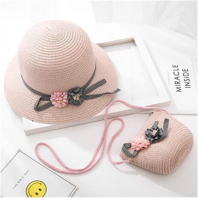 Sun Hats Girls Flower Straw Hat Large Brim Beachwear Sunhat Floral Tea Party Cap - Pink B - C5193LOTG7N $12.49