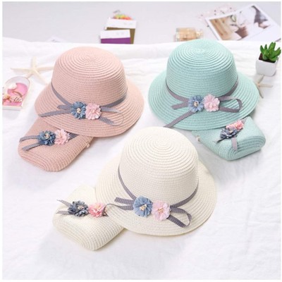 Sun Hats Girls Flower Straw Hat Large Brim Beachwear Sunhat Floral Tea Party Cap - Pink B - C5193LOTG7N $12.49