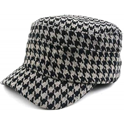 Newsboy Caps Women's Hounds Tooth Checked Military Cadet Style Hat 305HT - Gray - CL18NUMDS88 $8.54