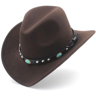 Cowboy Hats Adult Wool Blend Western Cowboy Hat Cowgirl Cap Turquoise Leather Band - Coffee - CZ18GAA2NQY $25.98