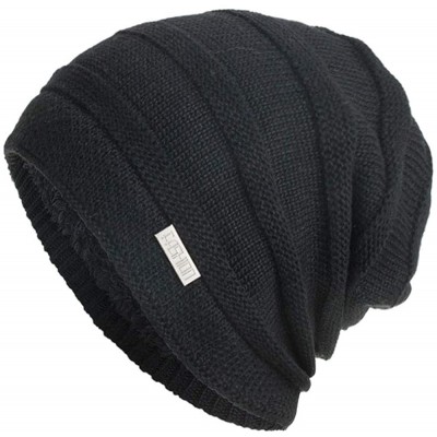 Skullies & Beanies Men Winter Skull Cap Beanie Large Knit Hat with Thick Fleece Lined Daily - I - Black - CC18ZD6OKNE $14.66