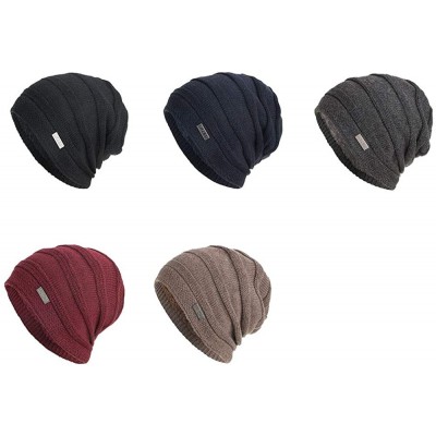 Skullies & Beanies Men Winter Skull Cap Beanie Large Knit Hat with Thick Fleece Lined Daily - I - Black - CC18ZD6OKNE $14.66