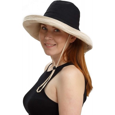 Sun Hats Sun Hats Women Bucket Floppy Cotton Hat Wide Brim Summer Beach Caps Packable UV UPF 50+ - Black - CL18R3DO34D $10.41