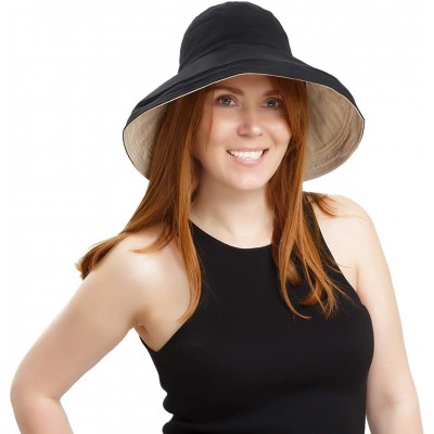 Sun Hats Sun Hats Women Bucket Floppy Cotton Hat Wide Brim Summer Beach Caps Packable UV UPF 50+ - Black - CL18R3DO34D $10.41