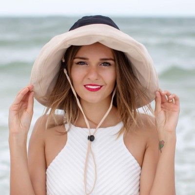 Sun Hats Sun Hats Women Bucket Floppy Cotton Hat Wide Brim Summer Beach Caps Packable UV UPF 50+ - Black - CL18R3DO34D $10.41