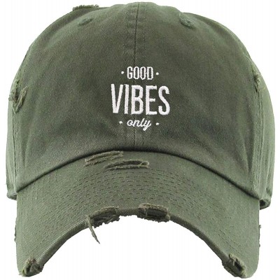 Baseball Caps Good Vibes Only Vintage Baseball Cap Embroidered Cotton Adjustable Distressed Dad Hat - Olive - C618AIN4DXM $34.87