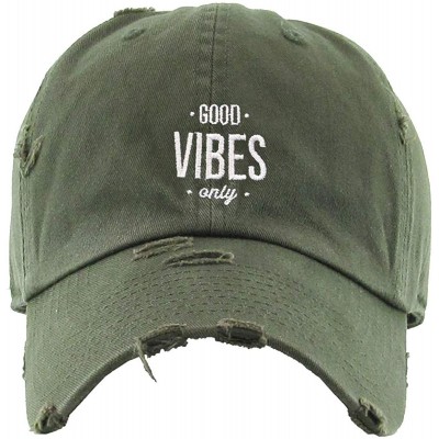 Baseball Caps Good Vibes Only Vintage Baseball Cap Embroidered Cotton Adjustable Distressed Dad Hat - Olive - C618AIN4DXM $19.13