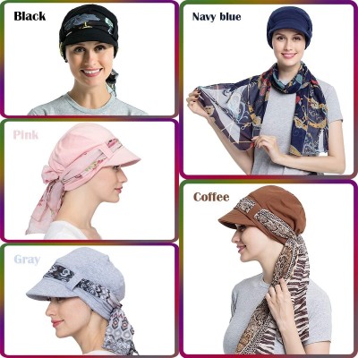 Newsboy Caps Chemo Hats for Women Bamboo Cotton Lined Newsboy Caps with Scarf Double Loop Headwear for Cancer Hair Loss - CR1...