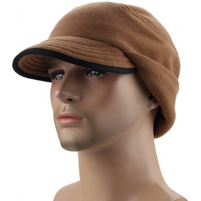 Skullies & Beanies Winter Warm Skull Cap with Earflap Outdoor Windproof Fleece Visor Hat - Brown - CS12O4YV4IX $15.19