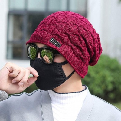 Skullies & Beanies Men's Warm Beanie Winter Thicken Hat and Scarf Two-Piece Knitted Windproof Cap Set - G-wine - CS193CDLNOU ...