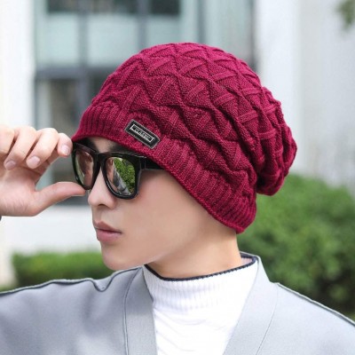 Skullies & Beanies Men's Warm Beanie Winter Thicken Hat and Scarf Two-Piece Knitted Windproof Cap Set - G-wine - CS193CDLNOU ...