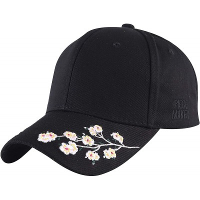 Baseball Caps Embroidered Cotton Baseball Cap Adjustable Snapback Dad Hat - Plum Blossom Black - CY18SUX4GDR $9.98