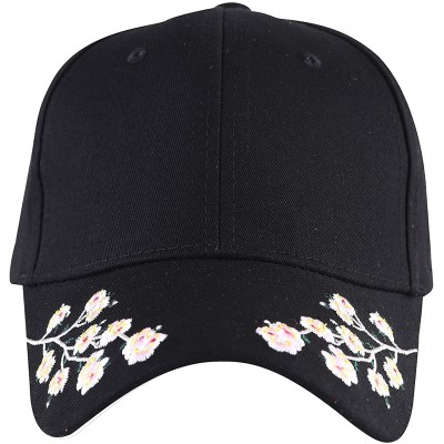 Baseball Caps Embroidered Cotton Baseball Cap Adjustable Snapback Dad Hat - Plum Blossom Black - CY18SUX4GDR $9.98