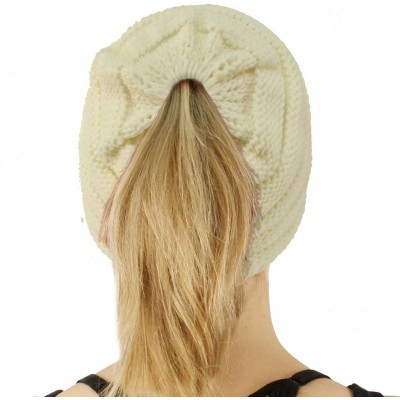 Skullies & Beanies Ponytail Visor Brim Messy Bun BeanieTail Stretchy Knit Beanie Sun Hat - Solid Ivory - C418KAE2W8C $13.73