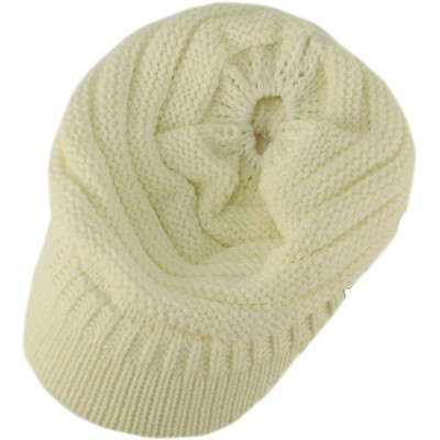 Skullies & Beanies Ponytail Visor Brim Messy Bun BeanieTail Stretchy Knit Beanie Sun Hat - Solid Ivory - C418KAE2W8C $13.73