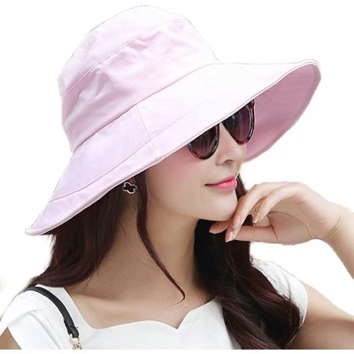Bucket Hats Womens UPF50 Cotton Packable Sun Hats w/Chin Cord Wide Brim Stylish 54-60CM - 69038_pink - CT12E73Y9MR $23.06