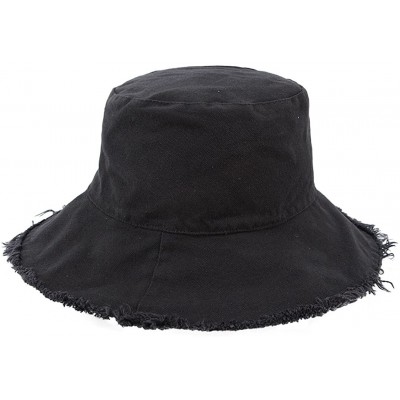 Bucket Hats Unisex Frayed Washed Bucket Hat Foldable Cotton Fisherman Cap Brim Visors Sun Hat - Black1 - CI18CI24MO5 $14.91