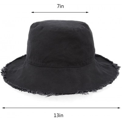 Bucket Hats Unisex Frayed Washed Bucket Hat Foldable Cotton Fisherman Cap Brim Visors Sun Hat - Black1 - CI18CI24MO5 $14.91