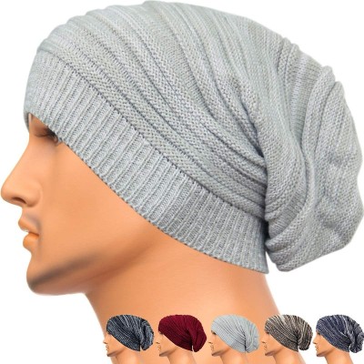 Skullies & Beanies Unisex Beanie Hat Slouchy Knit Cap Skullcap Stripe Baggy Style 1017 - White - CI128ZOVVL1 $8.15