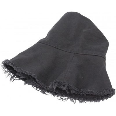 Bucket Hats Unisex Frayed Washed Bucket Hat Foldable Cotton Fisherman Cap Brim Visors Sun Hat - Black1 - CI18CI24MO5 $14.91