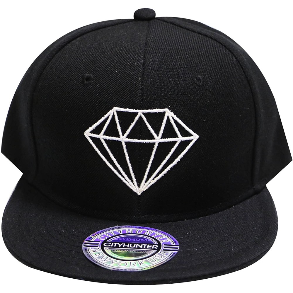 Baseball Caps Diamond Snapback Cap - Solid Black - CU12B8QXKSP $11.05