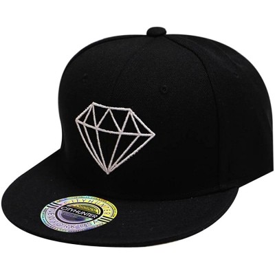Baseball Caps Diamond Snapback Cap - Solid Black - CU12B8QXKSP $11.05