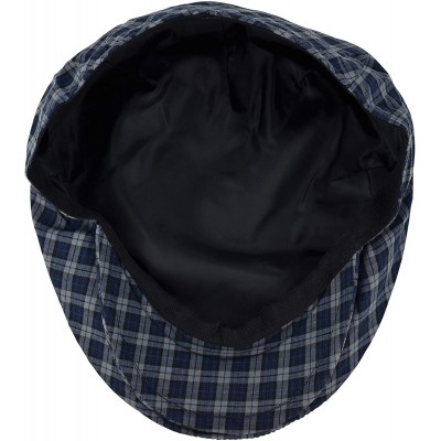 Newsboy Caps Men's Light Weight Cotton Plaid Summer Newsboy Flat Ivy Driving Cap - Navy-gray Check - CV18UK0A0TQ $11.51