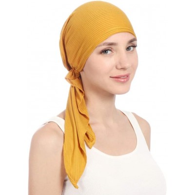 Skullies & Beanies Women Solid Color Muslim Hats-Long Tail Tail Band Cap India Beading Cotton Hair Tail Head Scarf Wrap (Yell...