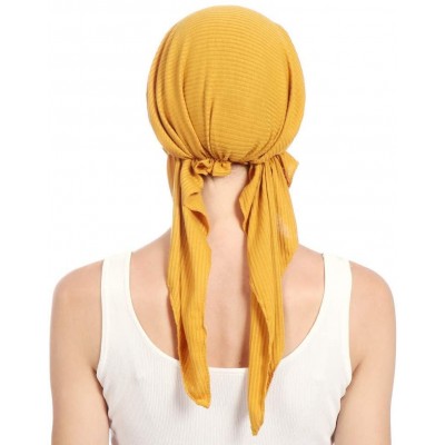 Skullies & Beanies Women Solid Color Muslim Hats-Long Tail Tail Band Cap India Beading Cotton Hair Tail Head Scarf Wrap (Yell...