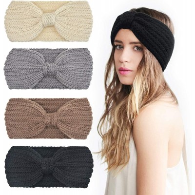 Cold Weather Headbands Crochet Turban Headband for Women Warm Bulky Crocheted Headwrap - 4 Pack Knot B - Black- Brown- Gray- ...