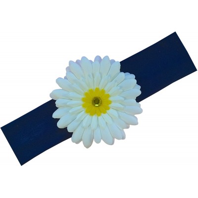 Headbands Girls Gerber Daisy Stretch Headband - Navy Blue Band with White and Yellow Flower - CP11NH4IDUR $11.97