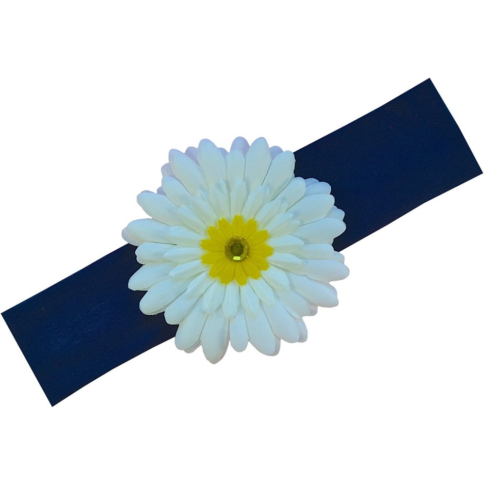 Headbands Girls Gerber Daisy Stretch Headband - Navy Blue Band with White and Yellow Flower - CP11NH4IDUR $11.97