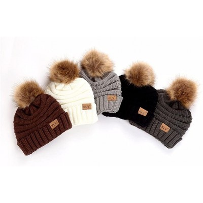 Skullies & Beanies Trendy Fur Men Women Parent Child Baggy Warm Crochet Winter Wool Knit Ski Beanie Caps Snow Hat Beanie - C4...
