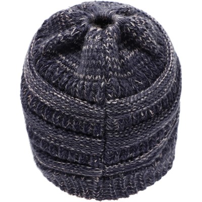 Skullies & Beanies Ponytail Messy Bun Beanie Tail Knit Hole Soft Stretch Cable Winter Hat for Women - 2 Tone Navy - CK18X2I96...