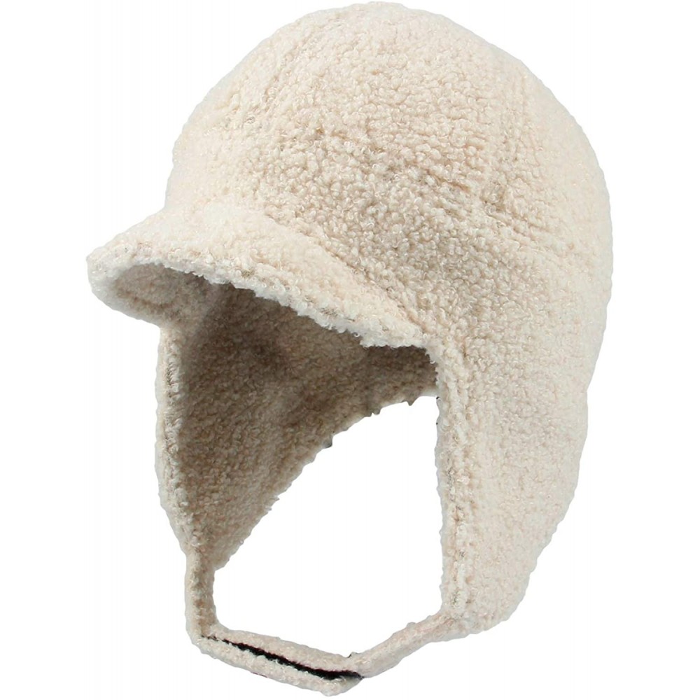 Baseball Caps Visor Ear Flap Hat Winter Fleece Warm Trapper Cap SLT1249 - Ivory - CX1935QKX2U $18.20