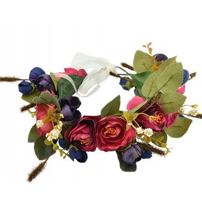 Headbands Adjustable Flower Headband Hair Wreath Floral Garland Crown Halo Headpiece with Ribbon Boho Wedding Festival - N - ...