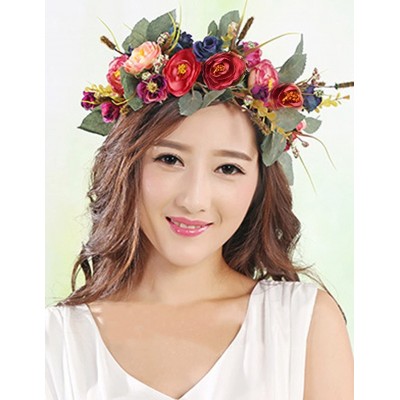 Headbands Adjustable Flower Headband Hair Wreath Floral Garland Crown Halo Headpiece with Ribbon Boho Wedding Festival - N - ...
