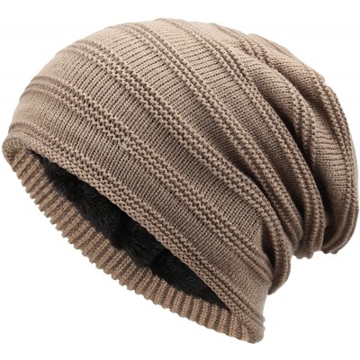 Skullies & Beanies Winter Beanie Hat for Men and Women Warm Knit Hats Slouchy Thick Skull Cap - Stripe-camel - C418L0SE4E6 $1...