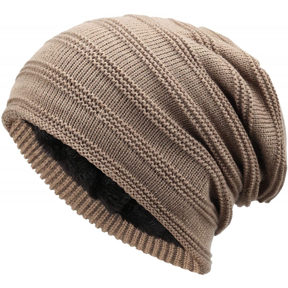 Skullies & Beanies Winter Beanie Hat for Men and Women Warm Knit Hats Slouchy Thick Skull Cap - Stripe-camel - C418L0SE4E6 $1...