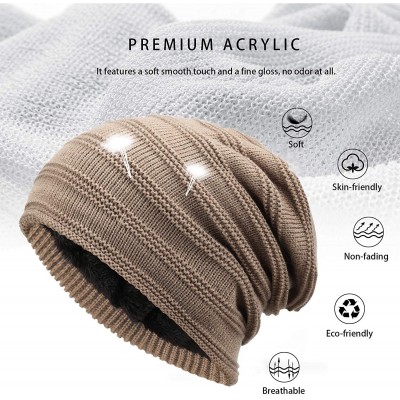 Skullies & Beanies Winter Beanie Hat for Men and Women Warm Knit Hats Slouchy Thick Skull Cap - Stripe-camel - C418L0SE4E6 $1...