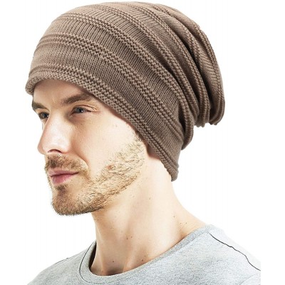 Skullies & Beanies Winter Beanie Hat for Men and Women Warm Knit Hats Slouchy Thick Skull Cap - Stripe-camel - C418L0SE4E6 $1...