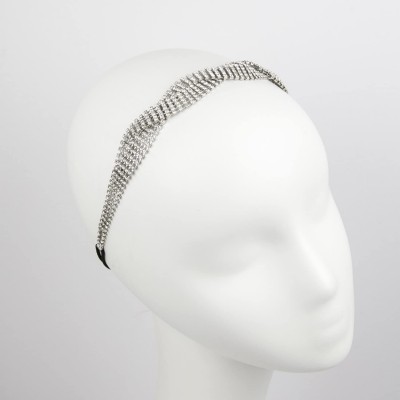 Headbands Goldtone Floral Crystal Pave Queen Bridal Bridesmaid Flower Girl Stretch Headband - Weaved Pave Crystal - CF11U4EBK...